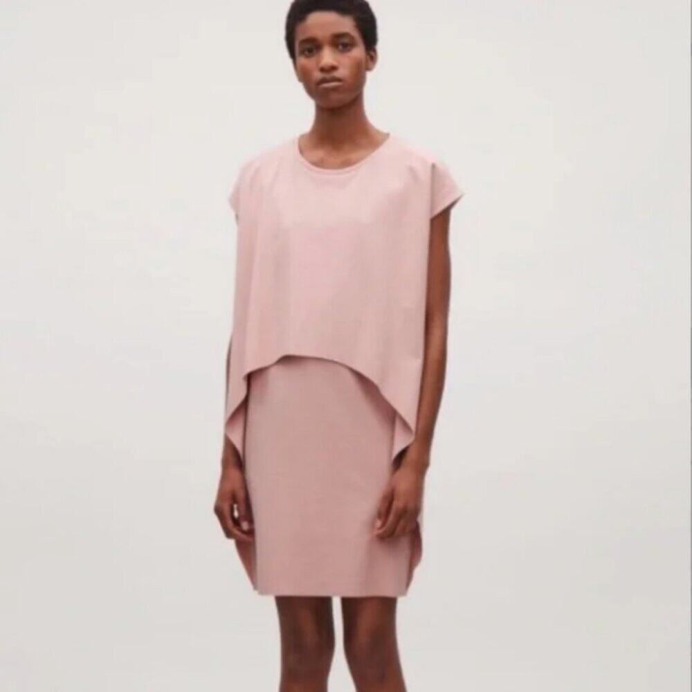 COS Layered Relaxed Fit Dusty Rose Pink Mini Jersey Dress Size Medium